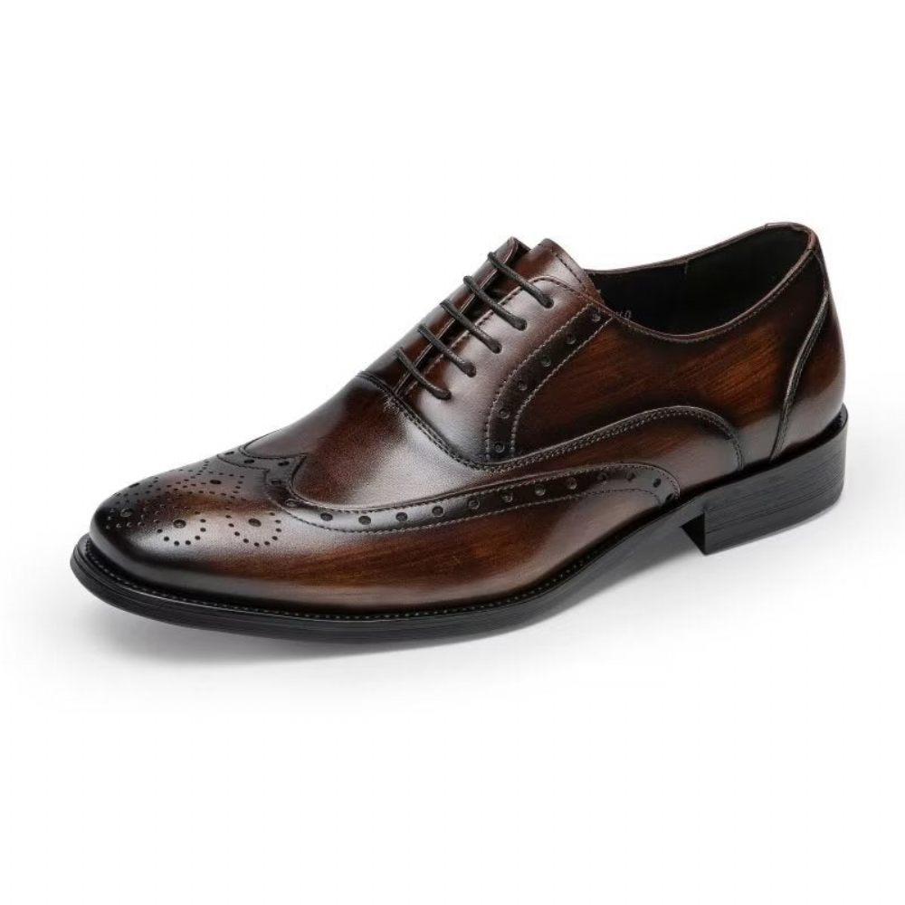 Chaussures Formelles Pour Hommes Oxford Classiques Cuir Raffiné Poli - Café