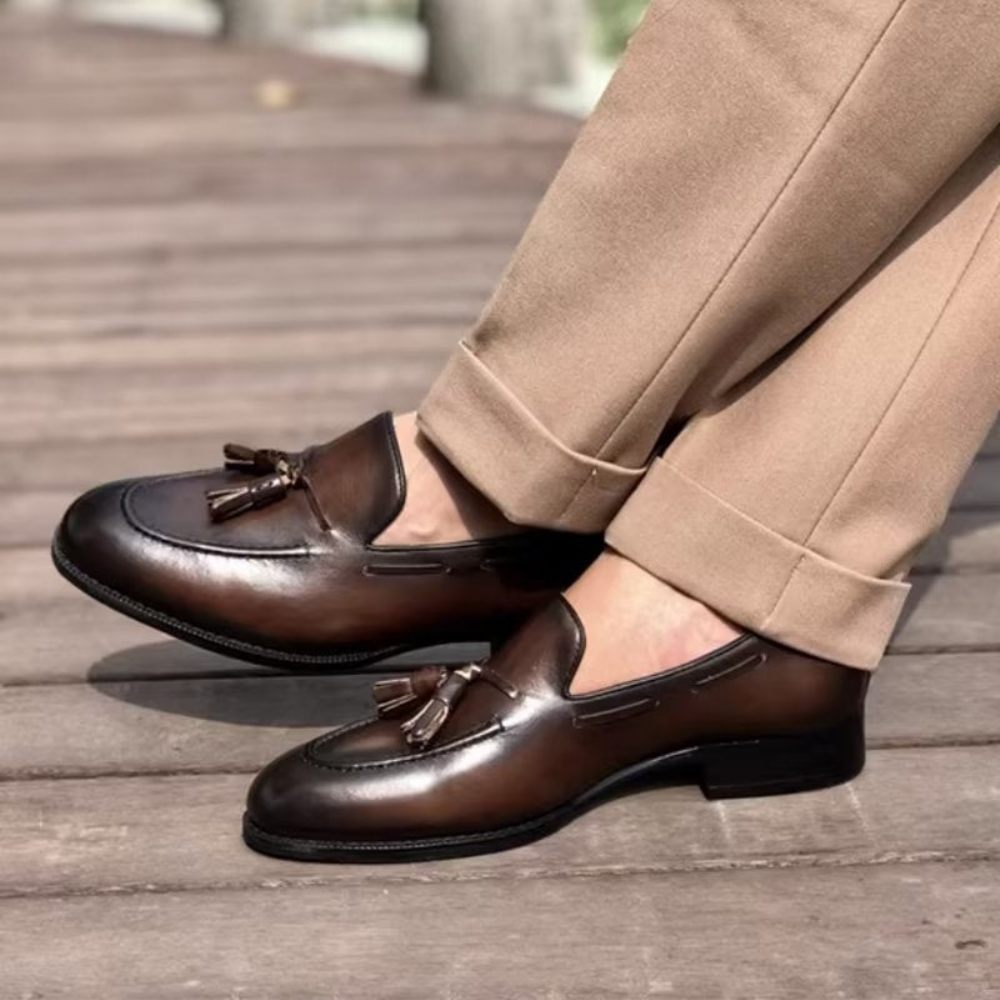 Chaussures Formelles Pour Hommes Oxford Cuir Style Brogue À Pampilles Élégantes - Café