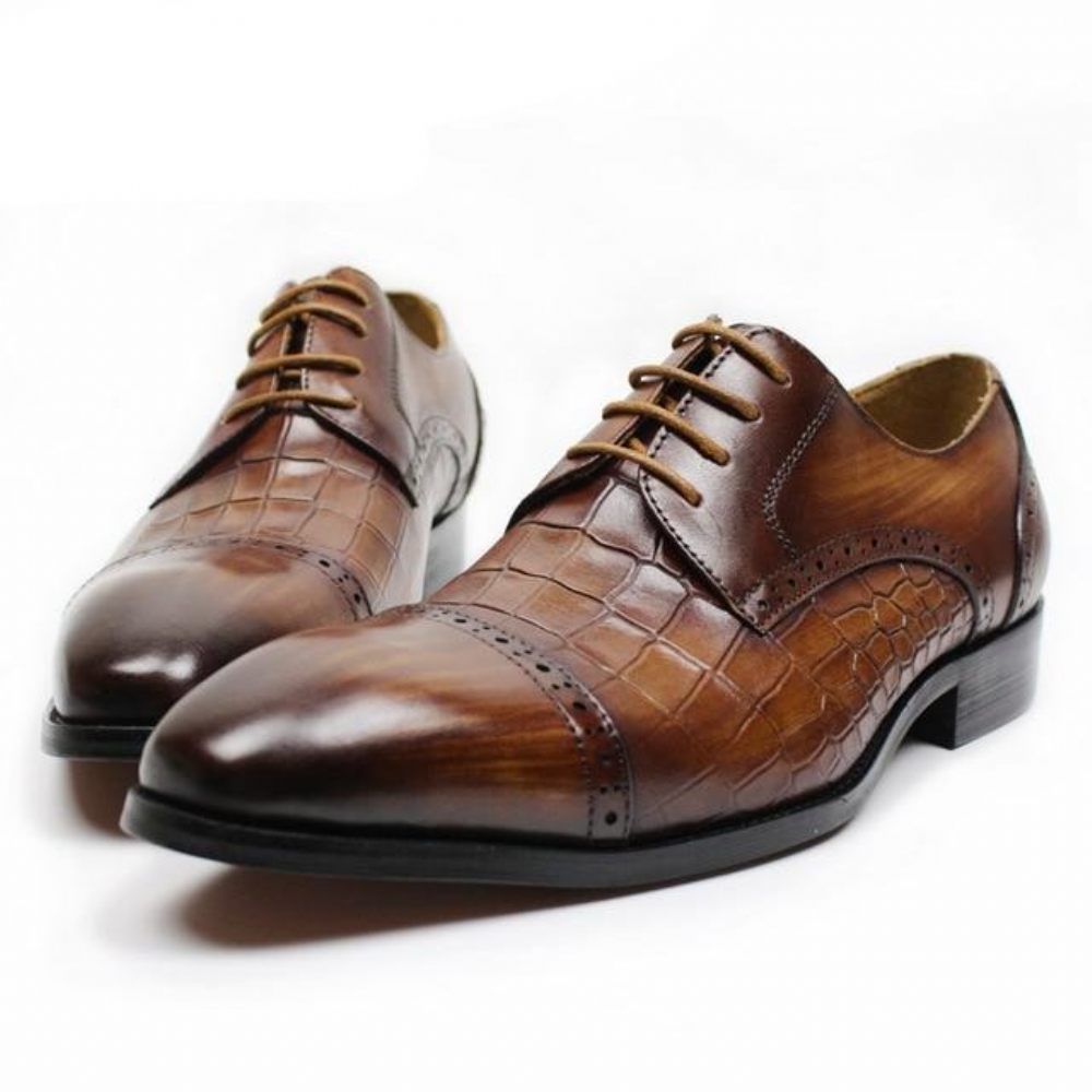 Chaussures Formelles Pour Hommes Oxford Cuir Vache Véritable - Café