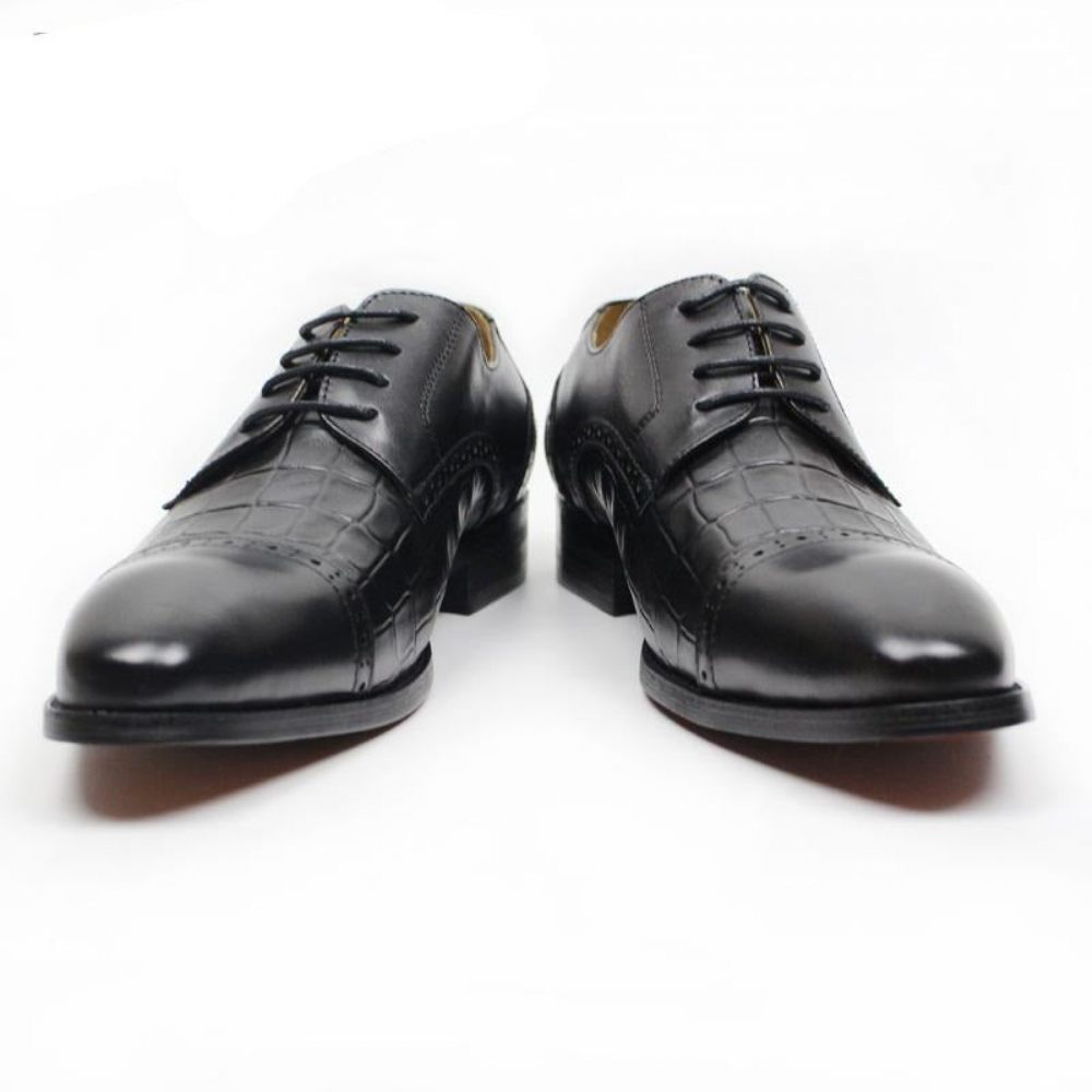 Chaussures Formelles Pour Hommes Oxford Cuir Vache Véritable - Noir