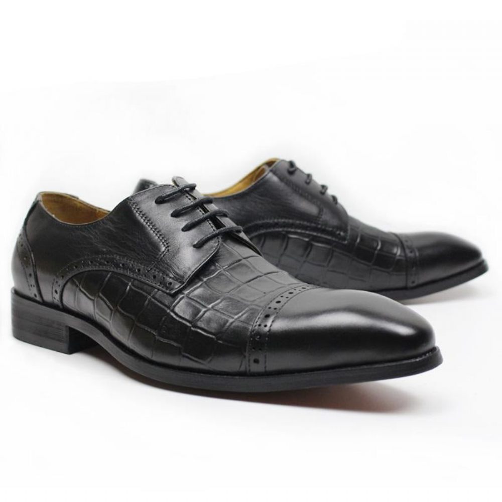 Chaussures Formelles Pour Hommes Oxford Cuir Vache Véritable - Noir