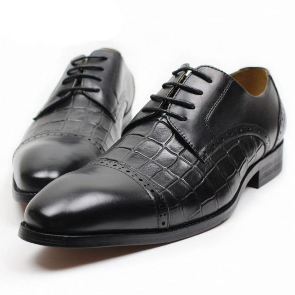 Chaussures Formelles Pour Hommes Oxford Cuir Vache Véritable - Noir