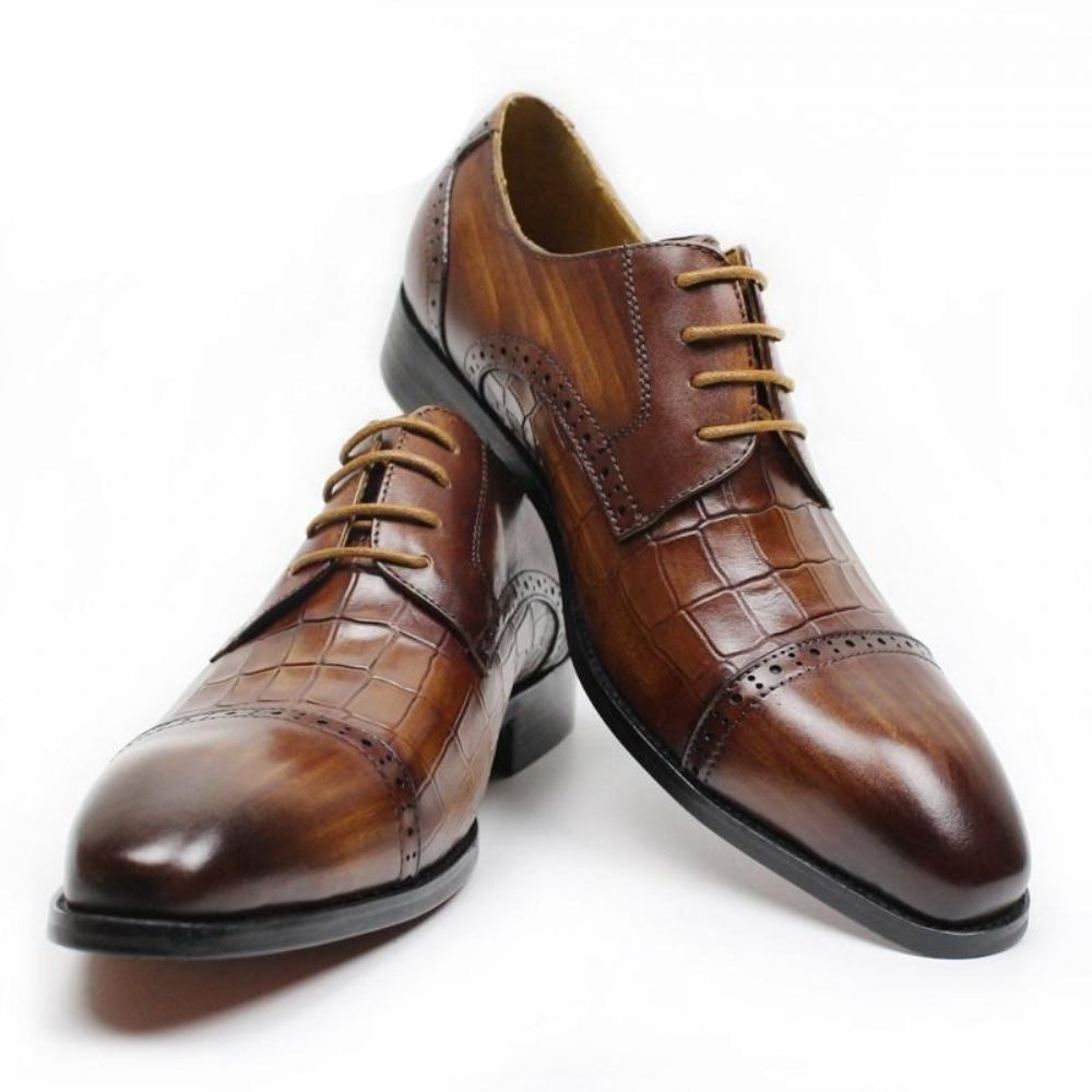 Chaussures Formelles Pour Hommes Oxford Cuir Vache Véritable - Café