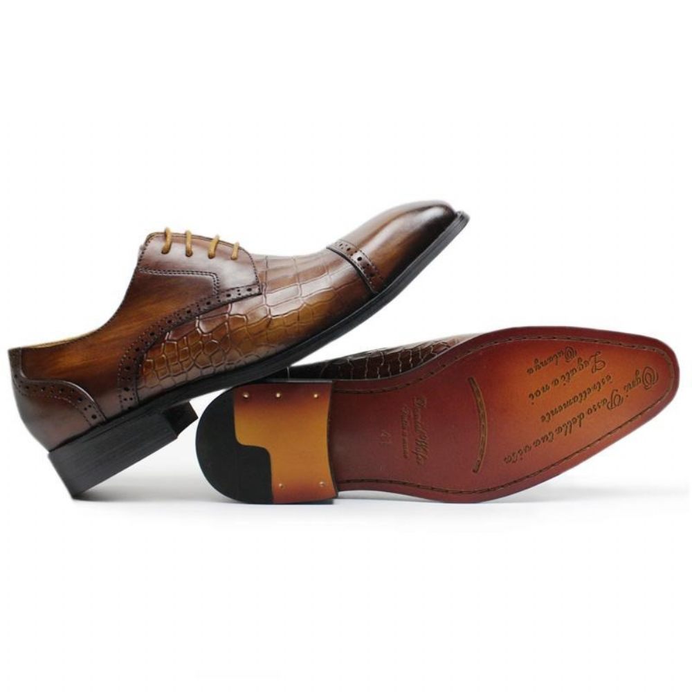 Chaussures Formelles Pour Hommes Oxford Cuir Vache Véritable - Café