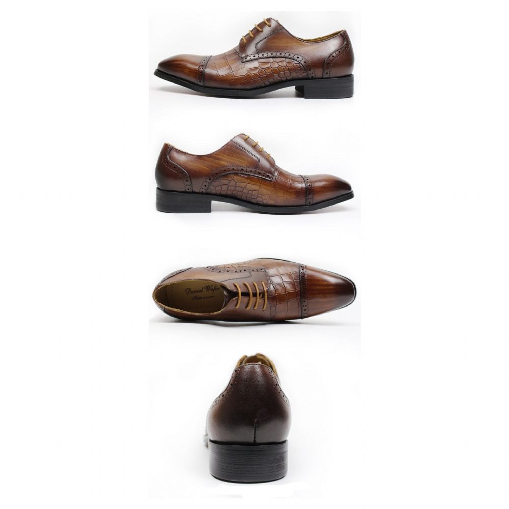 Chaussures Formelles Pour Hommes Oxford Cuir Vache Véritable - Café