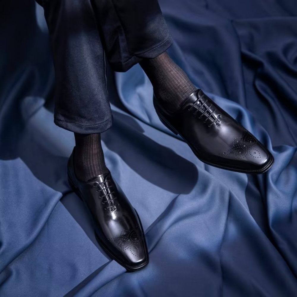 Chaussures Formelles Pour Hommes Oxford Élégantes Cuir Vache Luxe - Noir