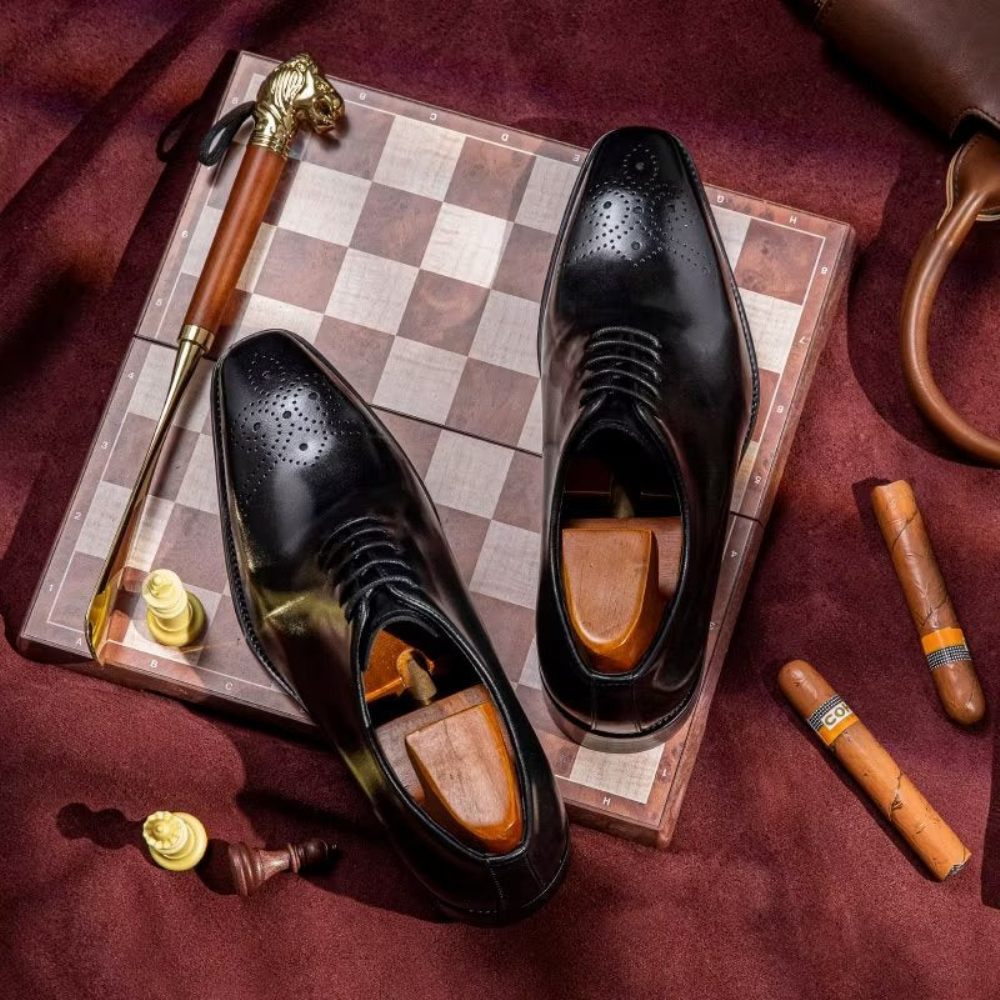 Chaussures Formelles Pour Hommes Oxford Élégantes Cuir Vache Luxe - Noir