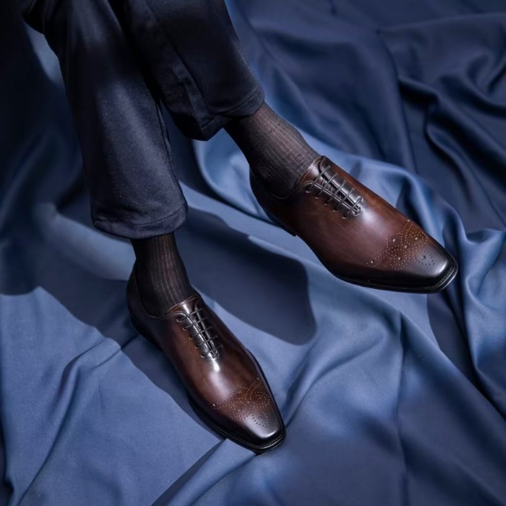 Chaussures Formelles Pour Hommes Oxford Élégantes Cuir Vache Luxe - Café