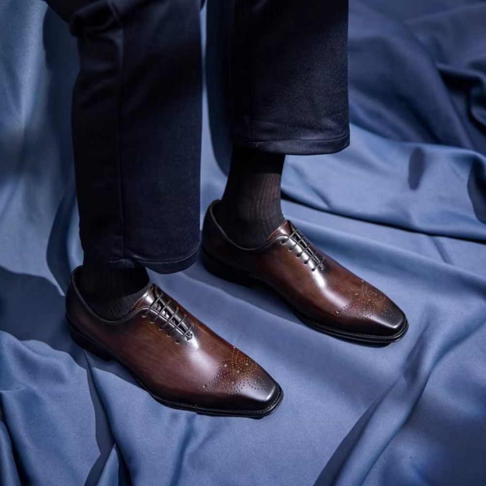 Chaussures Formelles Pour Hommes Oxford Élégantes Cuir Vache Luxe - Café