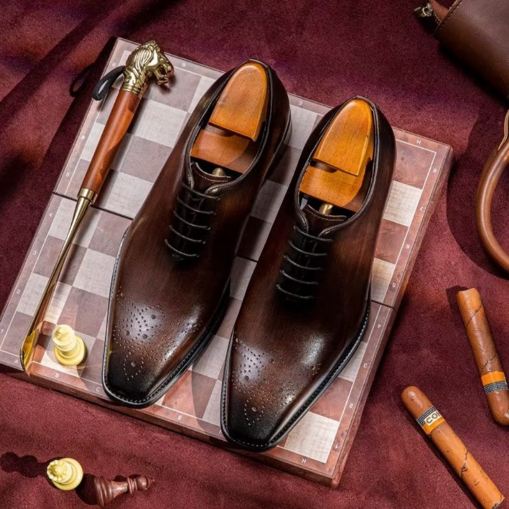 Chaussures Formelles Pour Hommes Oxford Élégantes Cuir Vache Luxe - Café