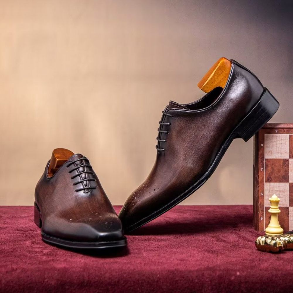 Chaussures Formelles Pour Hommes Oxford Élégantes Cuir Vache Luxe - Café