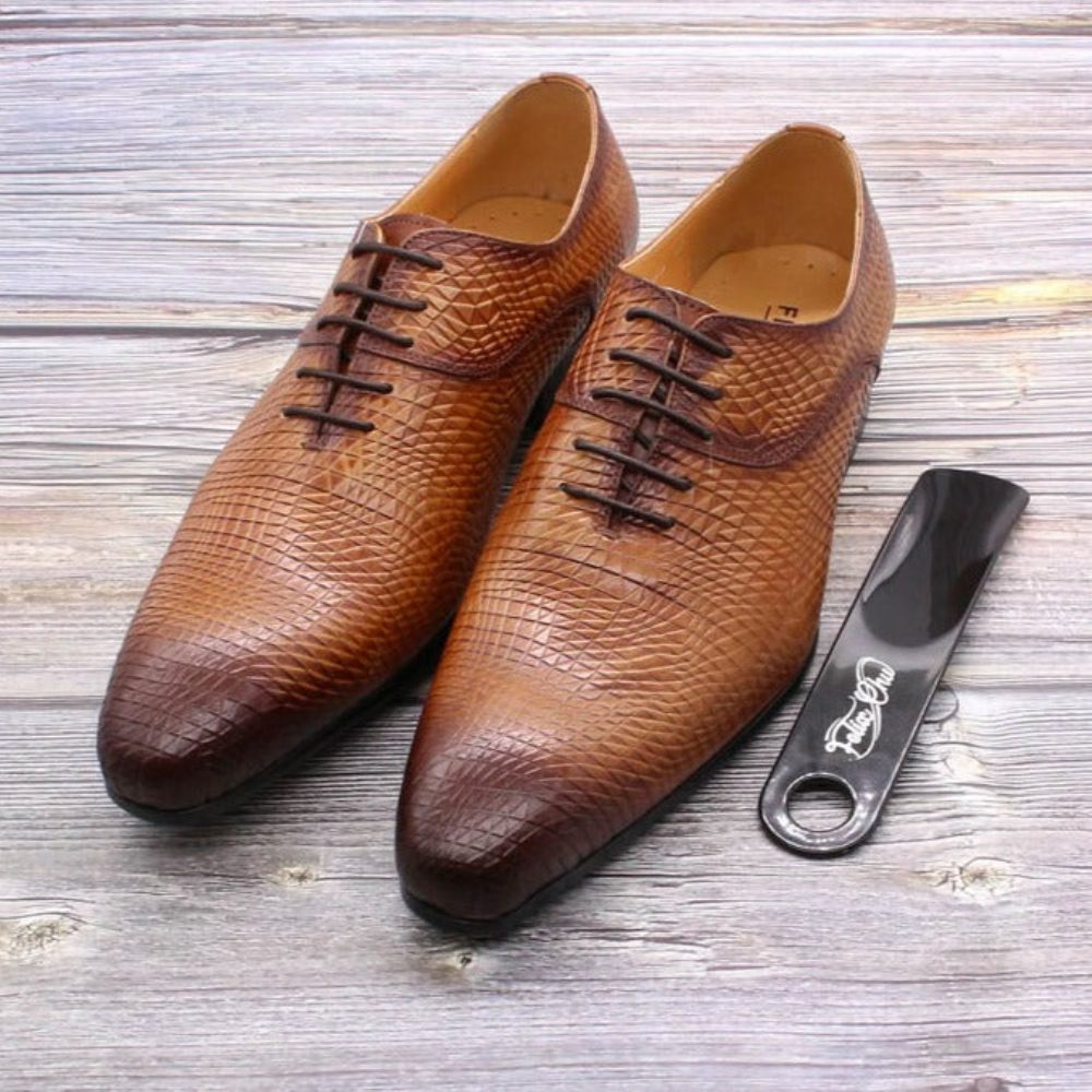 Chaussures Formelles Pour Hommes Oxford Exotiques À Bout Pointu - Café