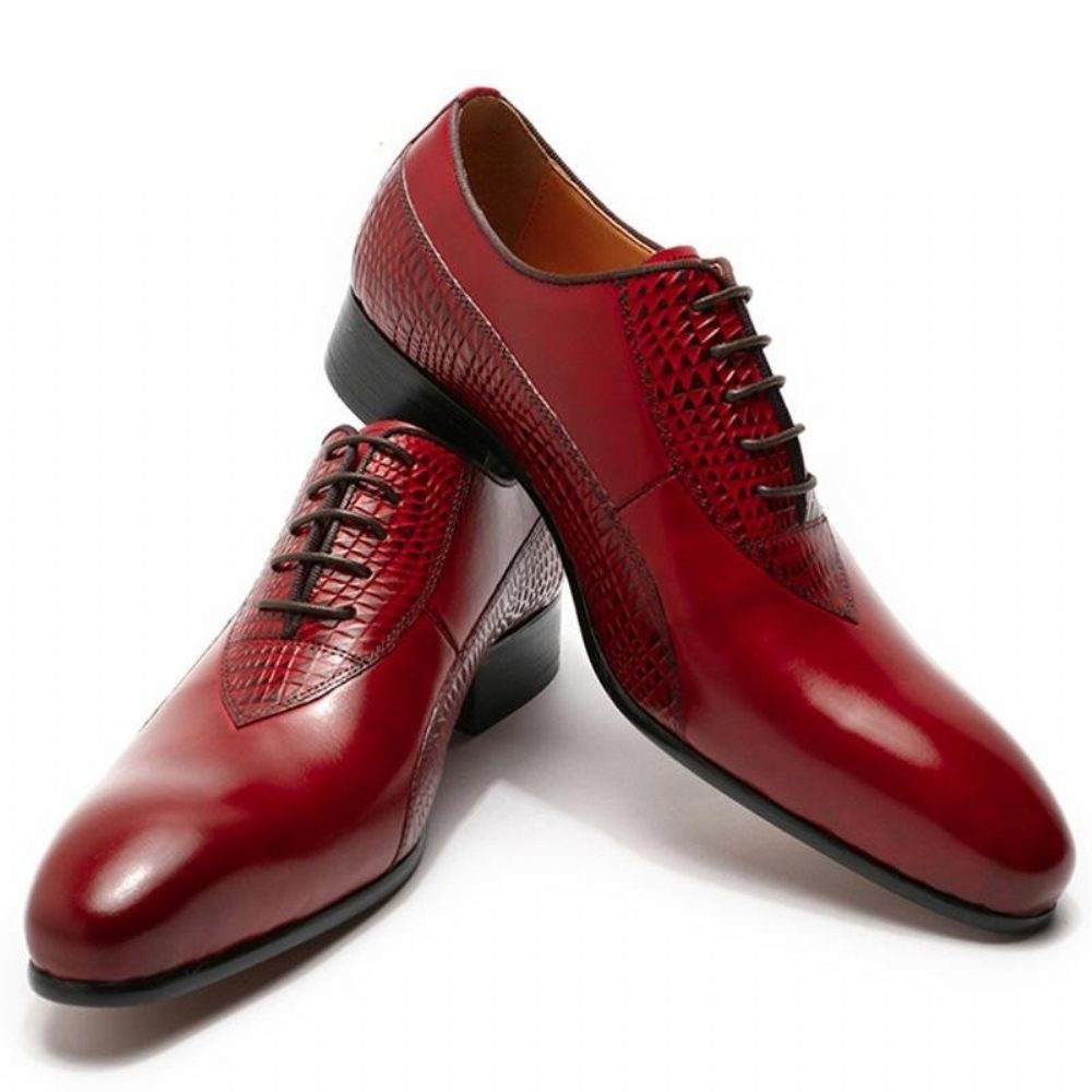 Chaussures Formelles Pour Hommes Oxford Exotiques À Lacets - Rouge