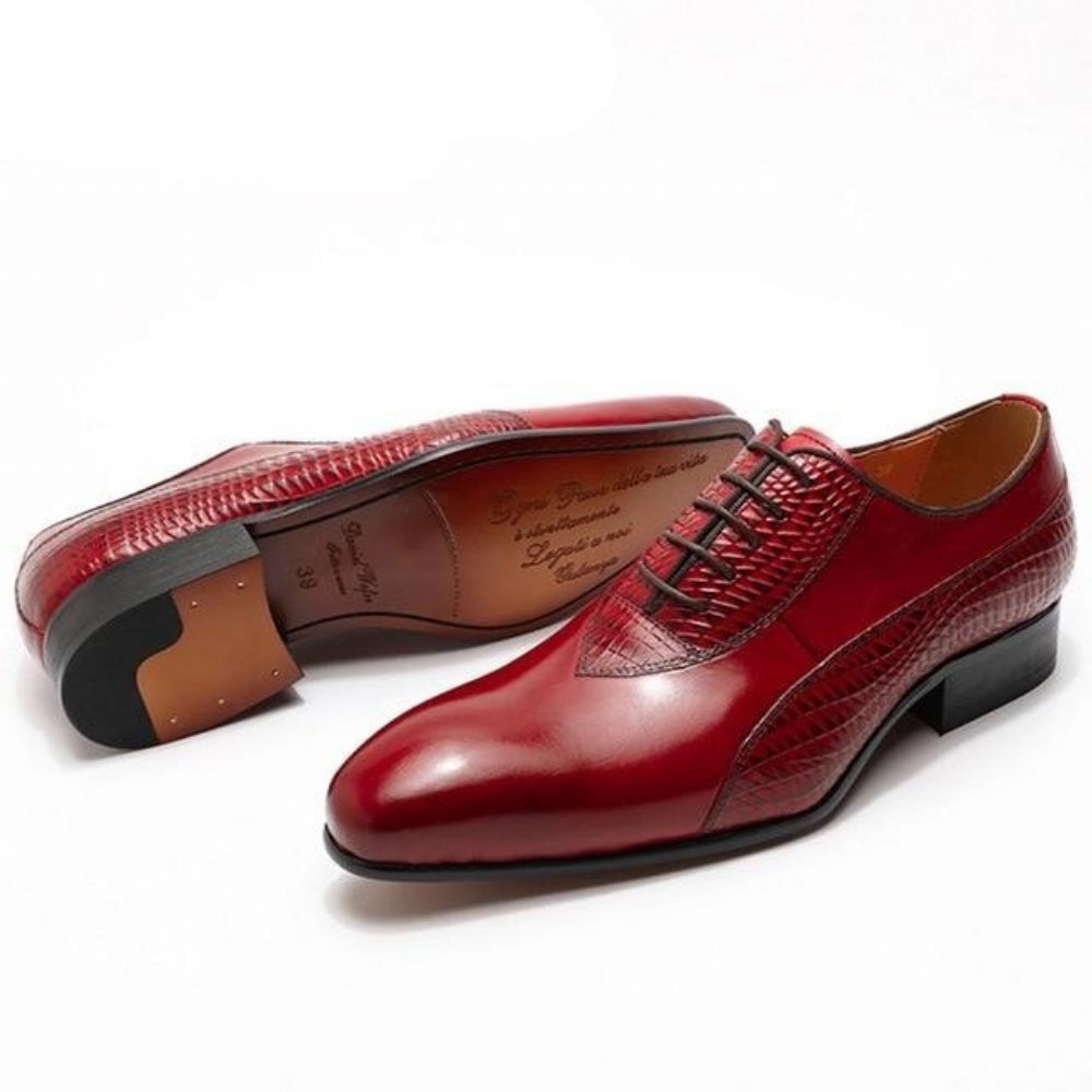 Chaussures Formelles Pour Hommes Oxford Exotiques À Lacets - Rouge