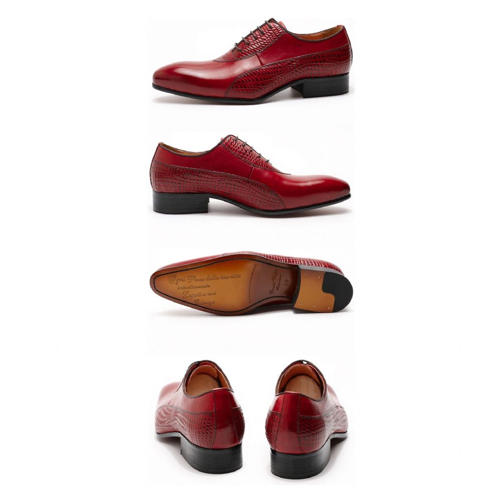 Chaussures Formelles Pour Hommes Oxford Exotiques À Lacets - Rouge