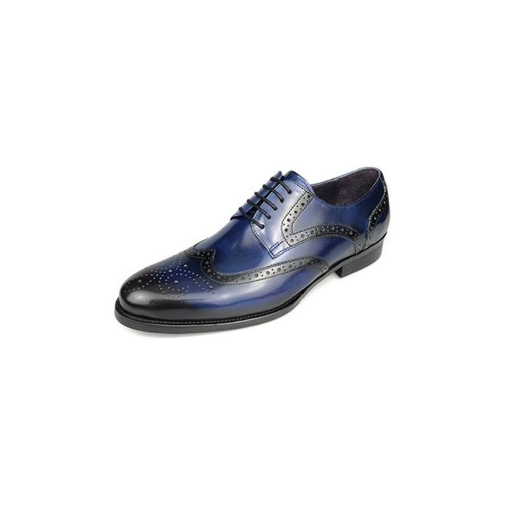 Chaussures Formelles Pour Hommes Oxford À Lacets Cuir Vache Exotique - Bleu