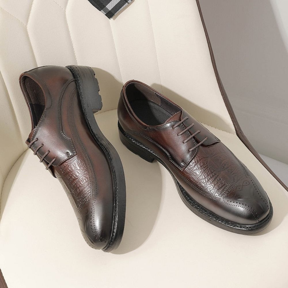 Chaussures Formelles Pour Hommes Oxford À Lacets Motif Exotique - Café