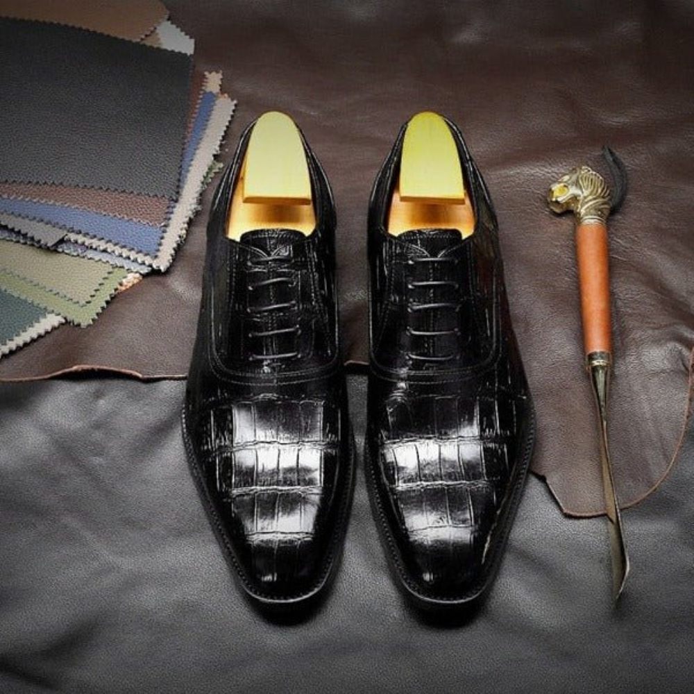 Chaussures Formelles Pour Hommes Oxford Luxe À Motif Crocodile - Noir