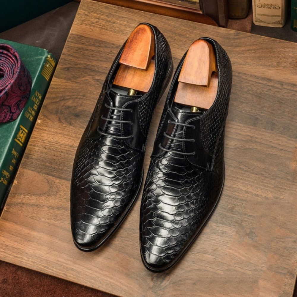 Chaussures Formelles Pour Hommes Oxford Rétro Exotiques À Lacets Avec Bout D'aile - Noir