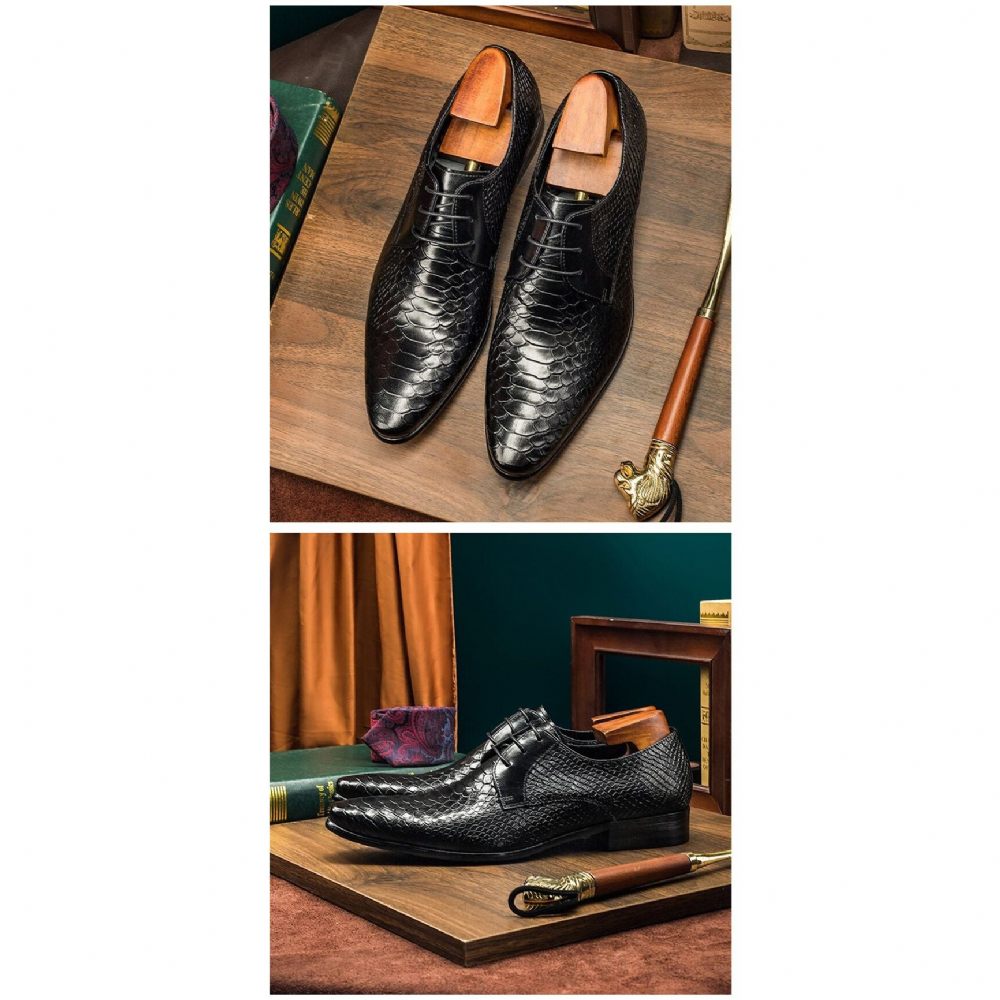 Chaussures Formelles Pour Hommes Oxford Rétro Exotiques À Lacets Avec Bout D'aile - Noir