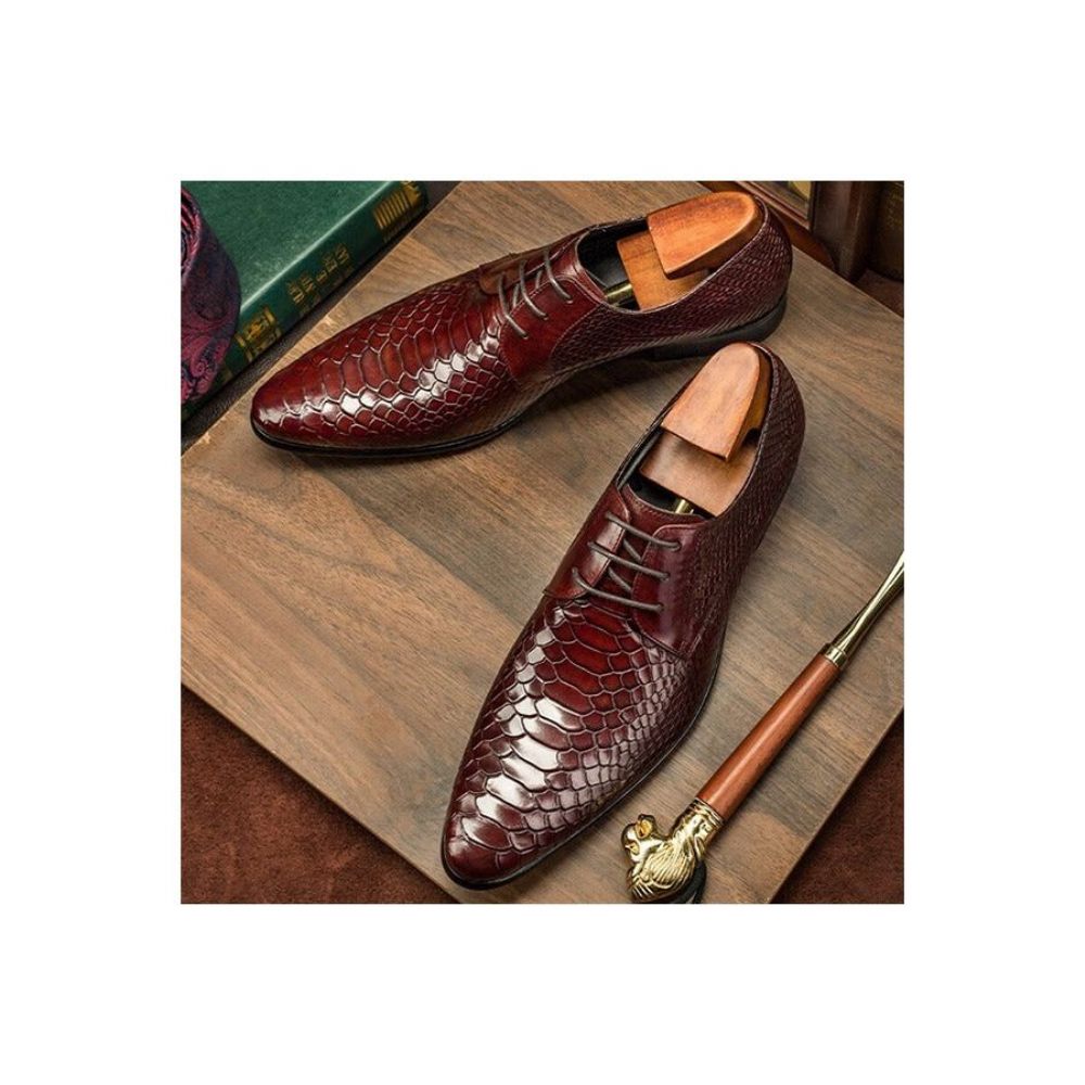 Chaussures Formelles Pour Hommes Oxford Rétro Exotiques À Lacets Avec Bout D'aile - Rouge