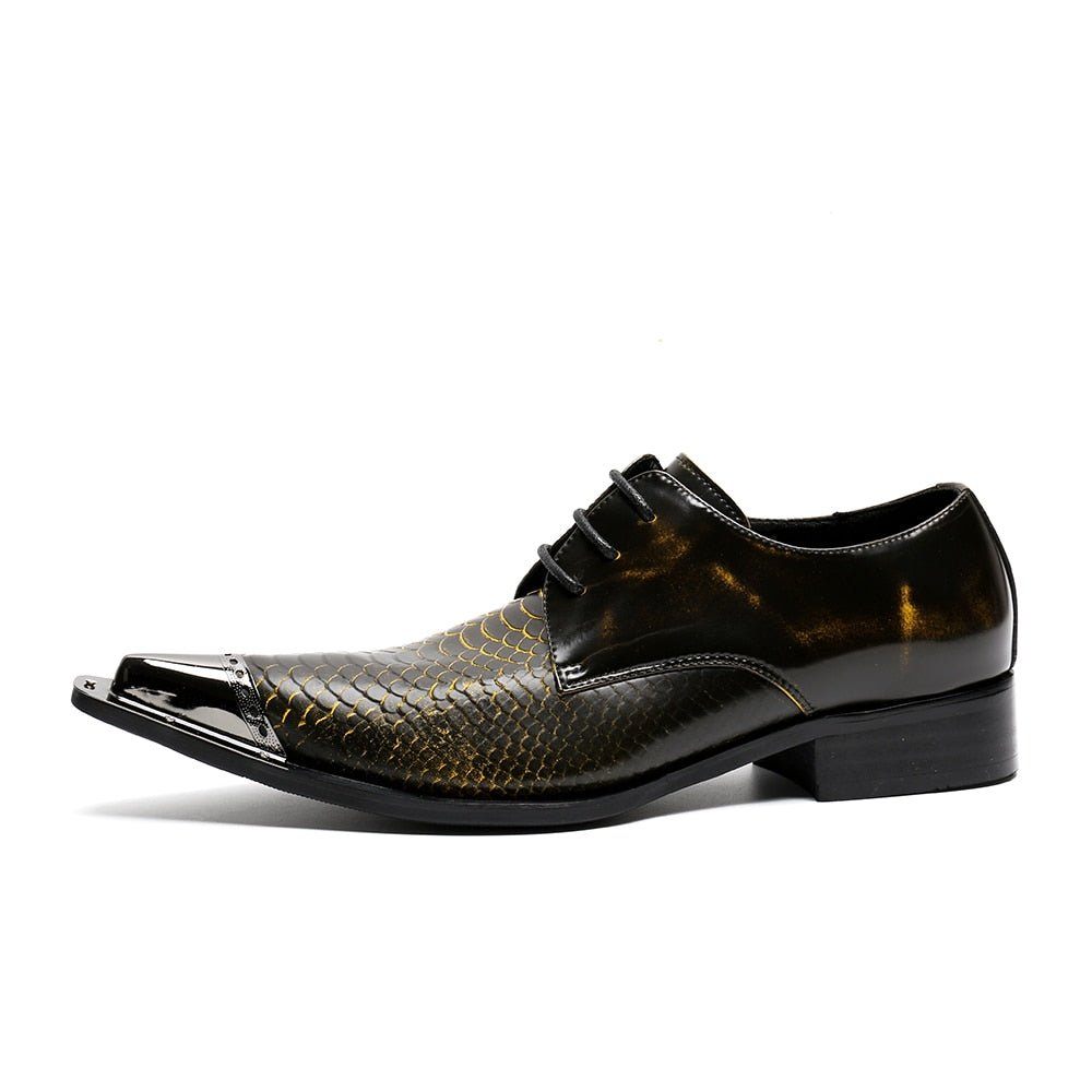 Chaussures Formelles Pour Hommes Oxfords À Bout Pointu Cuir Crocodile Exquis - Café