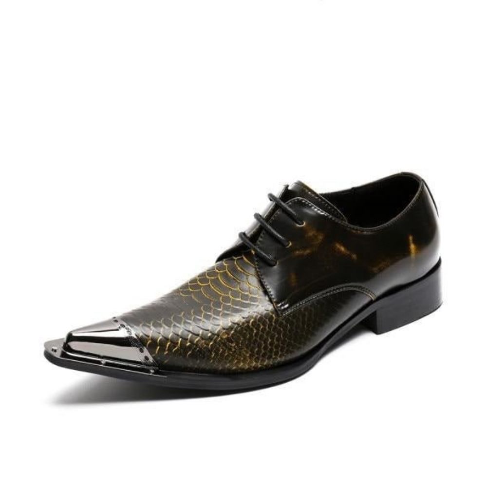 Chaussures Formelles Pour Hommes Oxfords À Bout Pointu Cuir Crocodile Exquis - Café