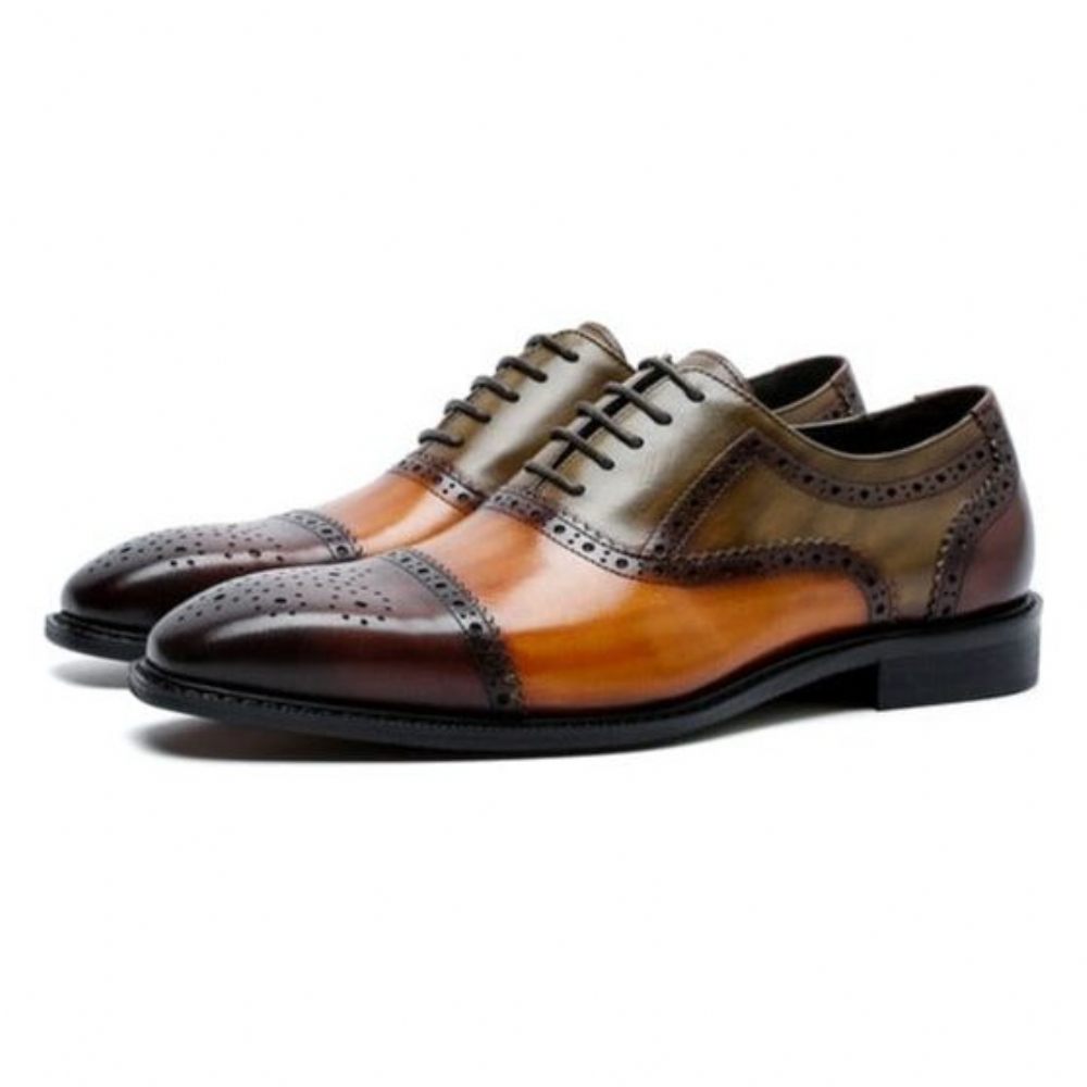 Chaussures Formelles Pour Hommes Oxfords À Lacets Cuir Bout D'aile - Café