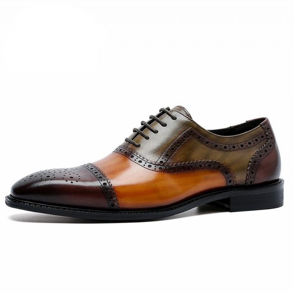 Chaussures Formelles Pour Hommes Oxfords À Lacets Cuir Bout D'aile - Café