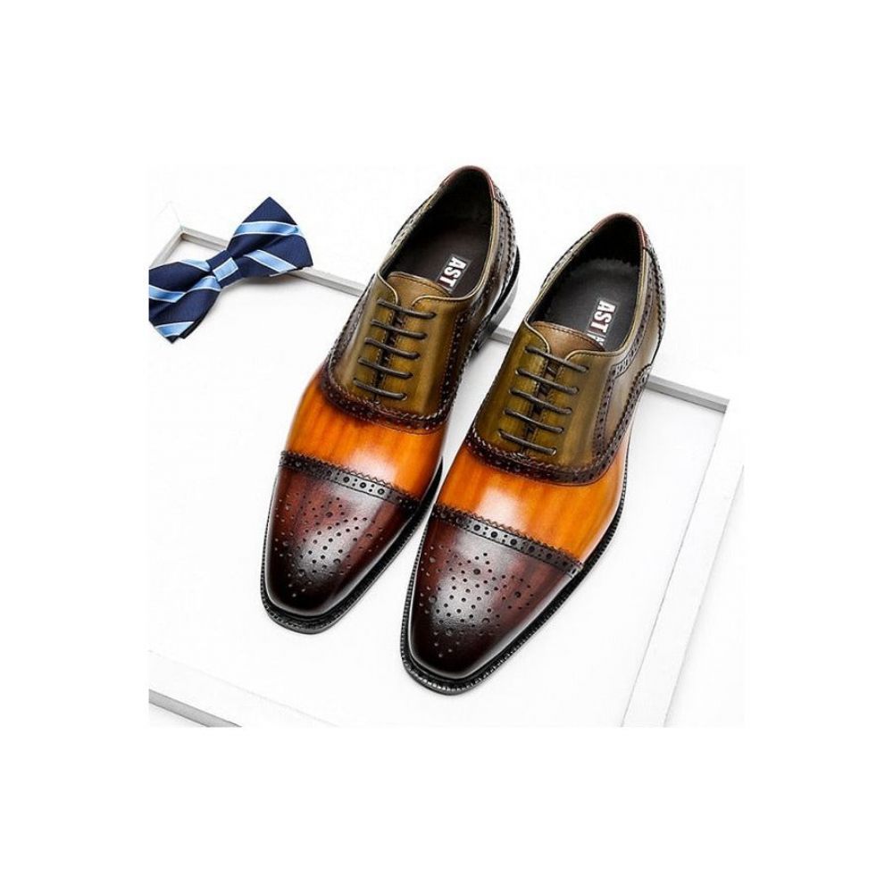 Chaussures Formelles Pour Hommes Oxfords À Lacets Cuir Bout D'aile - Orange