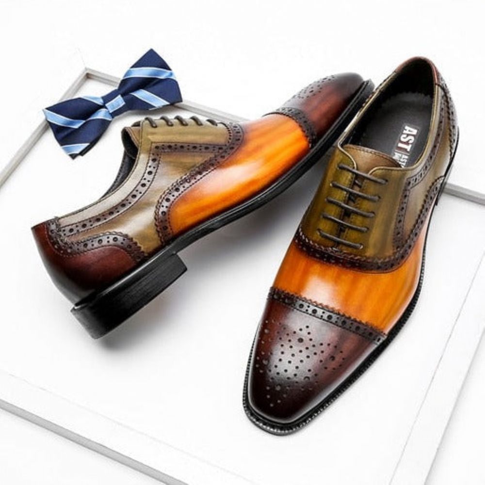 Chaussures Formelles Pour Hommes Oxfords À Lacets Cuir Bout D'aile - Orange