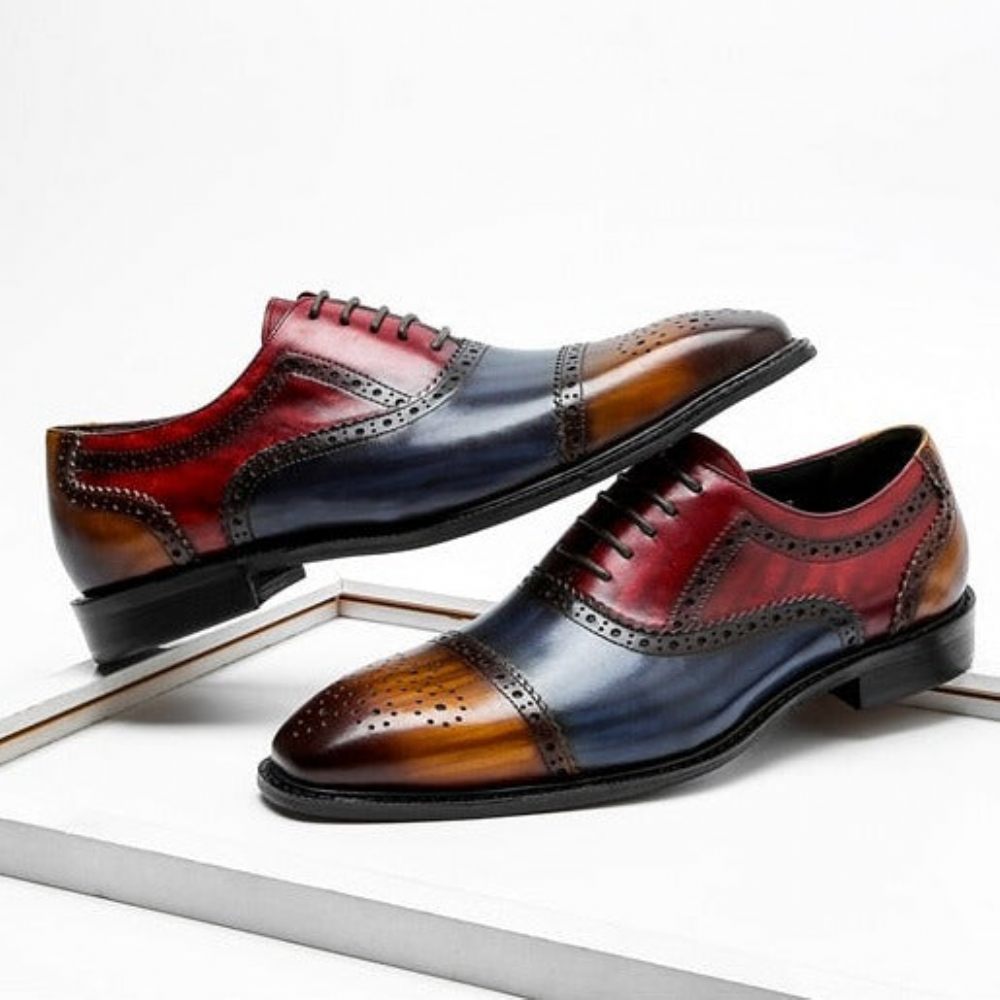 Chaussures Formelles Pour Hommes Oxfords À Lacets Cuir Bout D'aile - Exotique