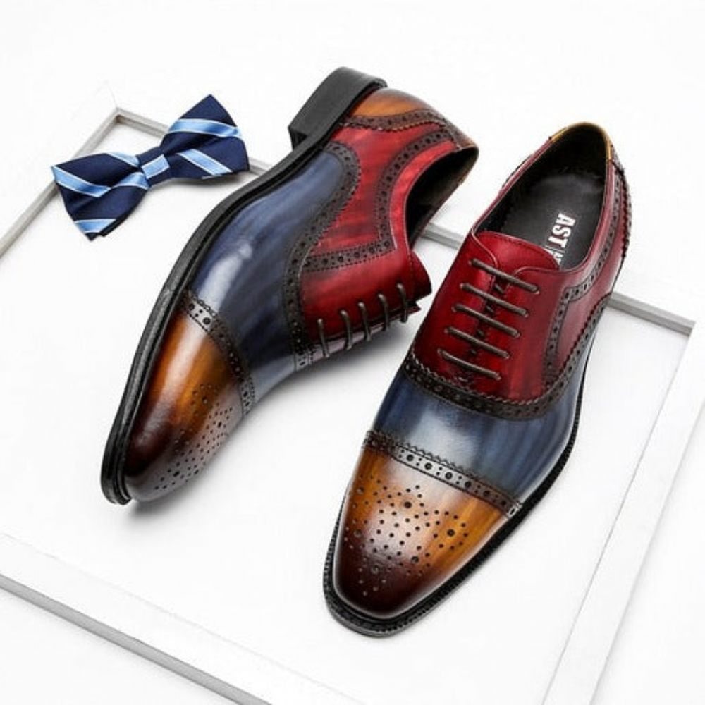 Chaussures Formelles Pour Hommes Oxfords À Lacets Cuir Bout D'aile - Exotique