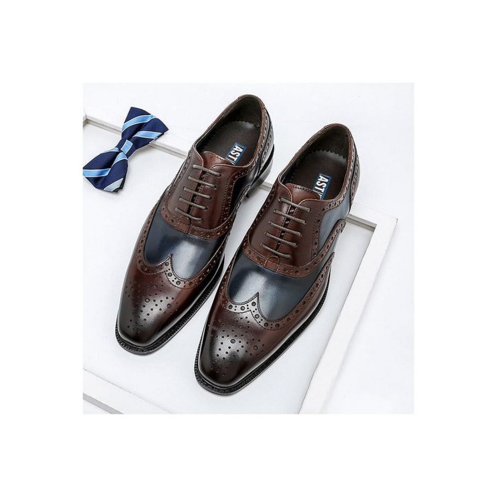 Chaussures Formelles Pour Hommes Oxfords À Lacets Cuir Bout D'aile - Bleu