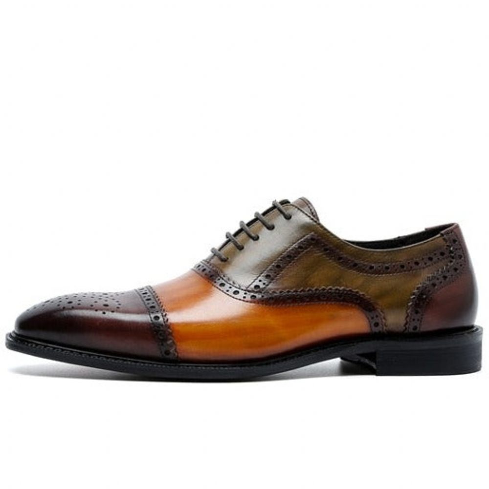 Chaussures Formelles Pour Hommes Oxfords À Lacets Cuir Bout D'aile - Café