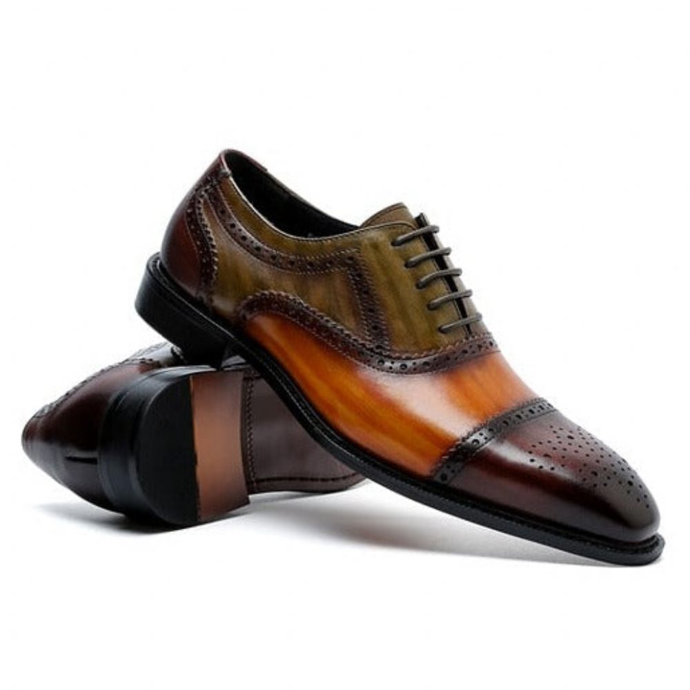 Chaussures Formelles Pour Hommes Oxfords À Lacets Cuir Bout D'aile - Café