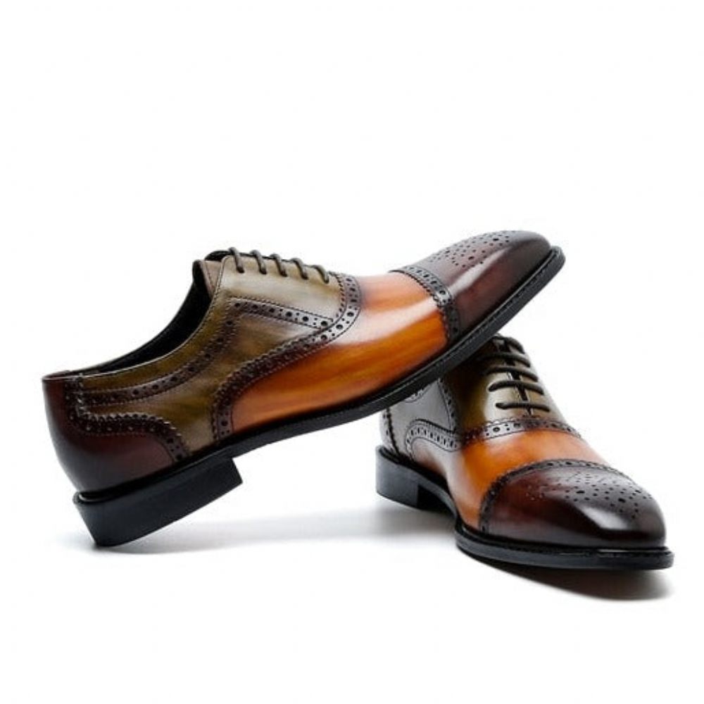 Chaussures Formelles Pour Hommes Oxfords À Lacets Cuir Bout D'aile - Café