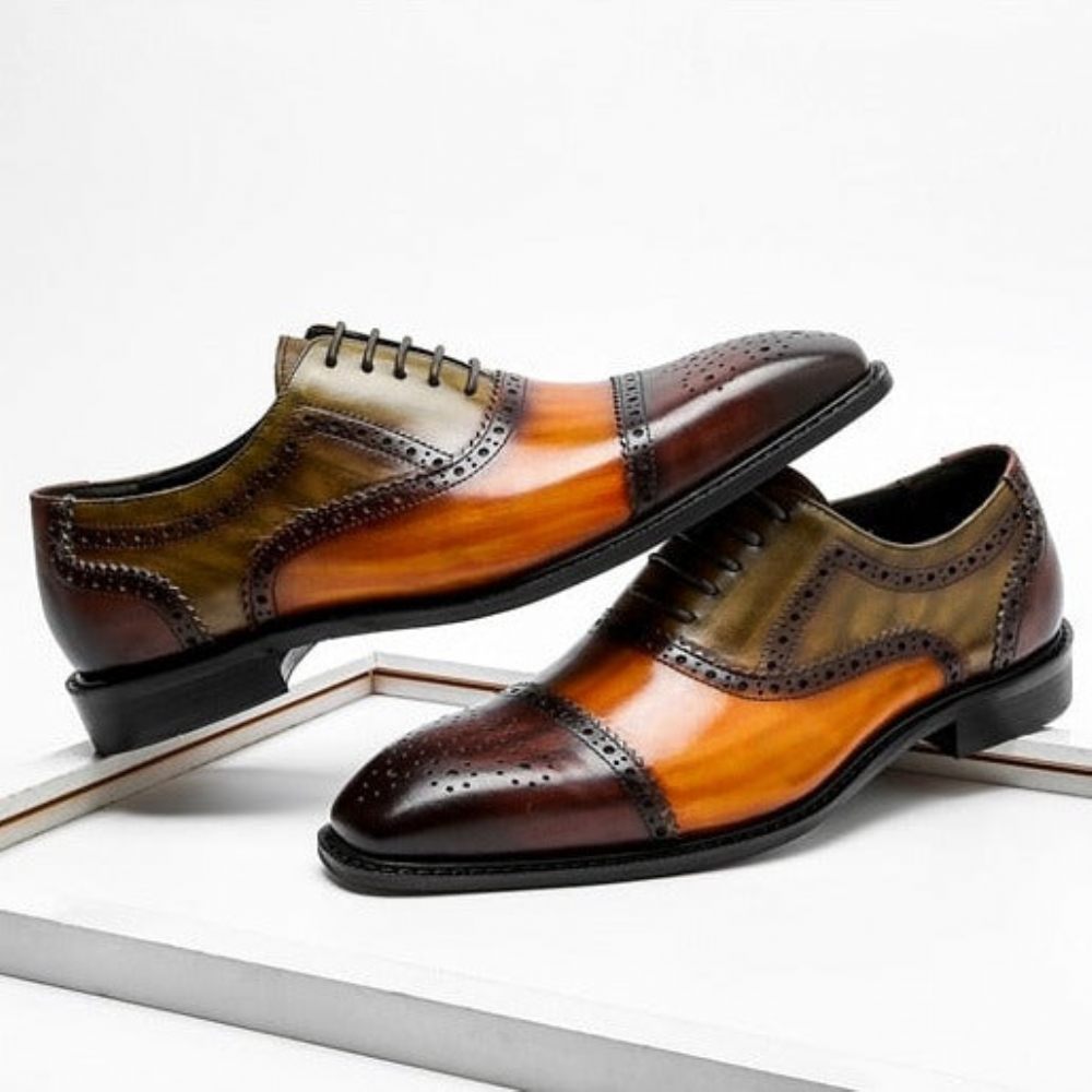 Chaussures Formelles Pour Hommes Oxfords À Lacets Cuir Bout D'aile - Orange