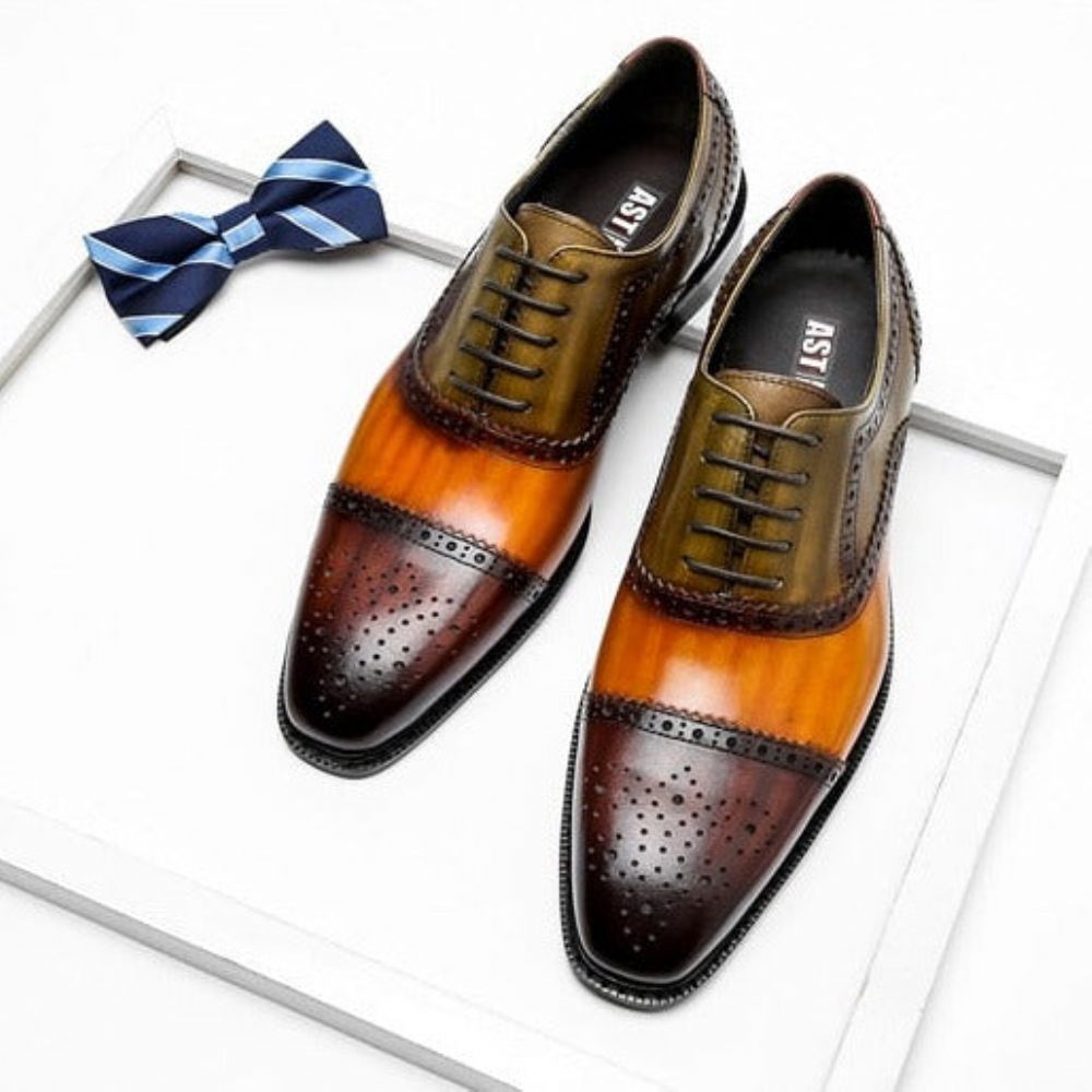 Chaussures Formelles Pour Hommes Oxfords À Lacets Cuir Bout D'aile - Orange