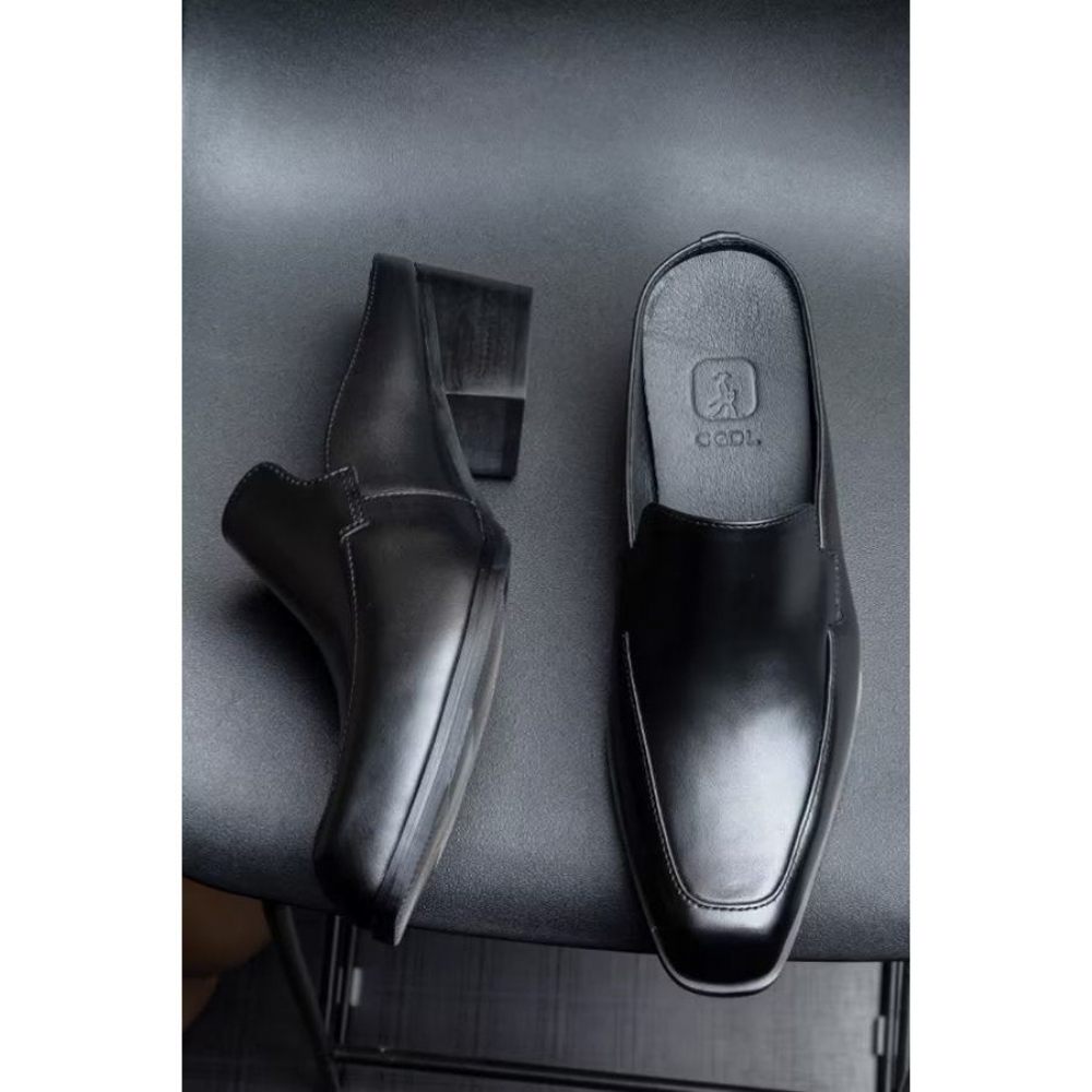 Chaussures Formelles Pour Hommes Pantoufles D'affaires Cuir Élégantes Luxe - Noir