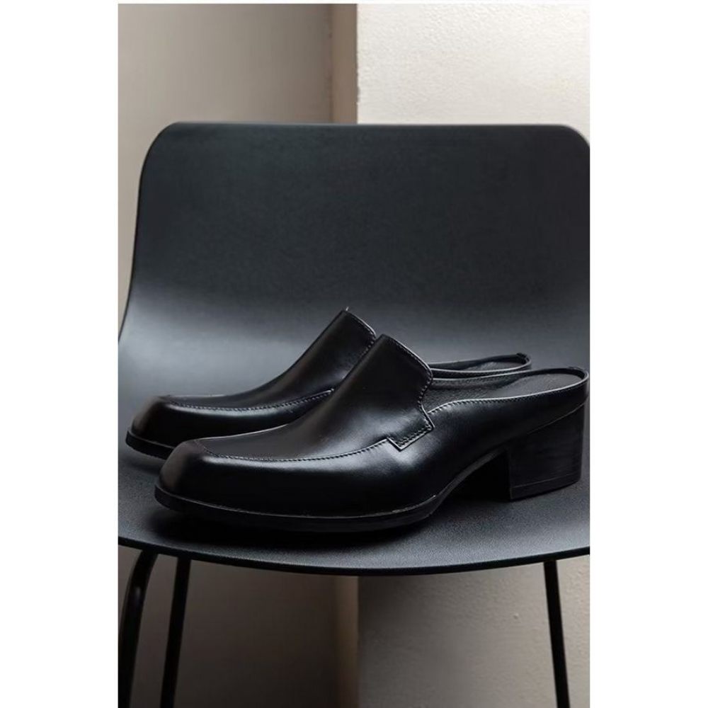 Chaussures Formelles Pour Hommes Pantoufles D'affaires Cuir Élégantes Luxe - Noir