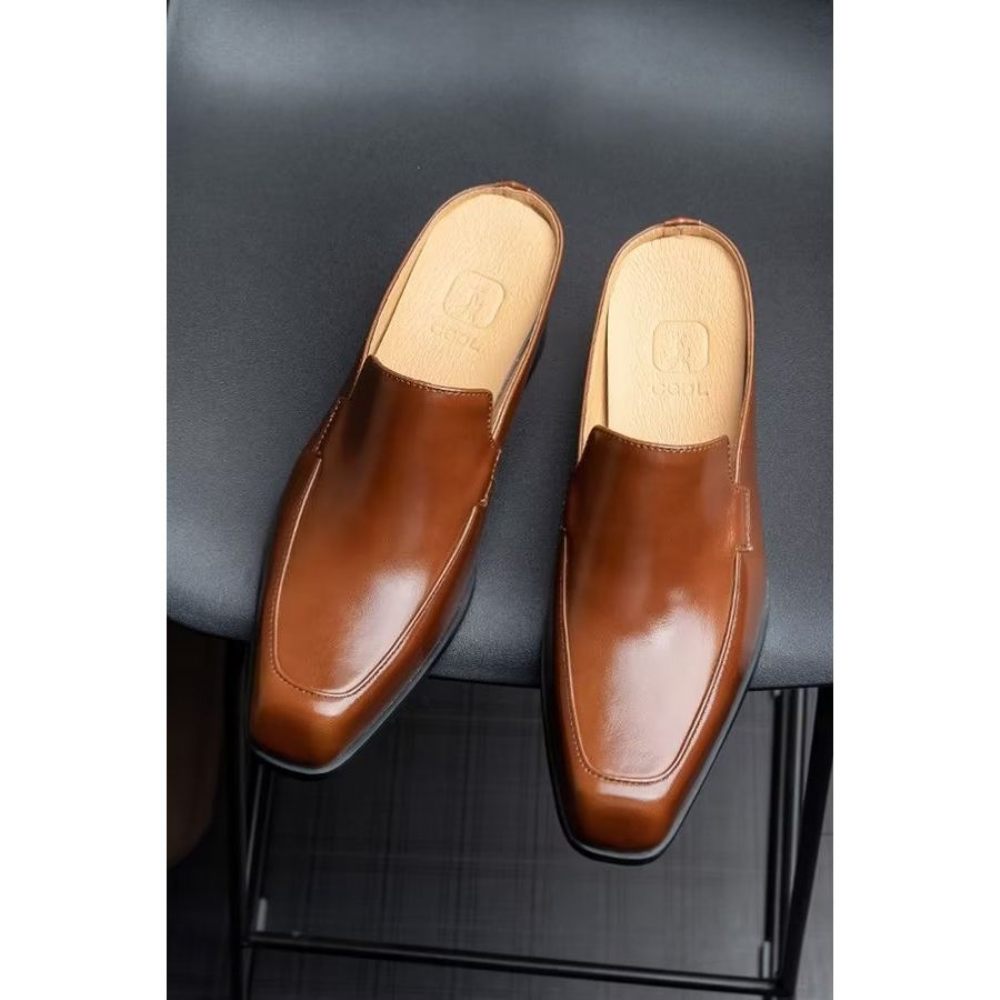 Chaussures Formelles Pour Hommes Pantoufles D'affaires Cuir Élégantes Luxe - Marron