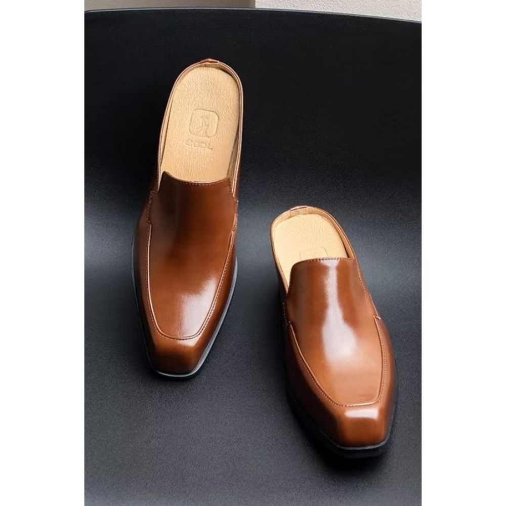 Chaussures Formelles Pour Hommes Pantoufles D'affaires Cuir Élégantes Luxe - Marron