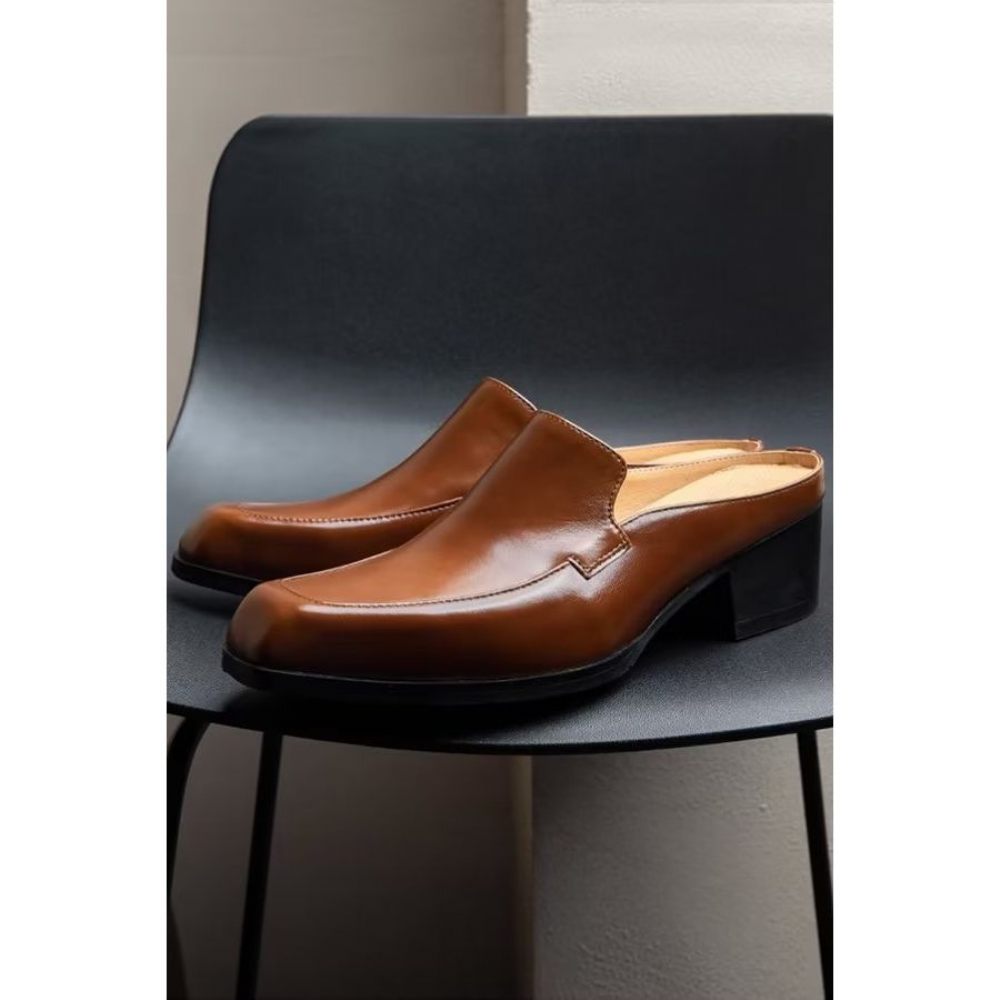 Chaussures Formelles Pour Hommes Pantoufles D'affaires Cuir Élégantes Luxe - Marron