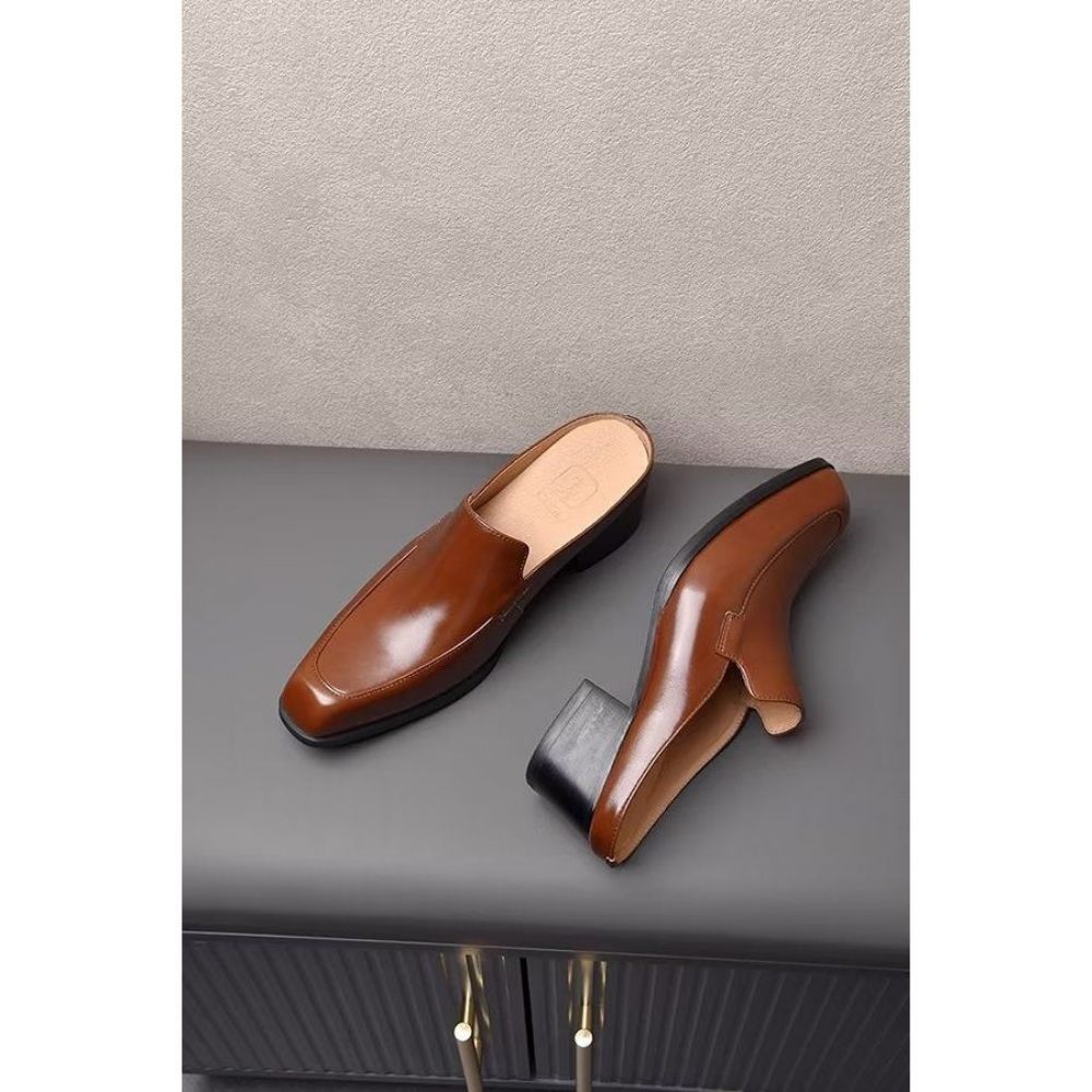 Chaussures Formelles Pour Hommes Pantoufles D'affaires Cuir Élégantes Luxe - Marron