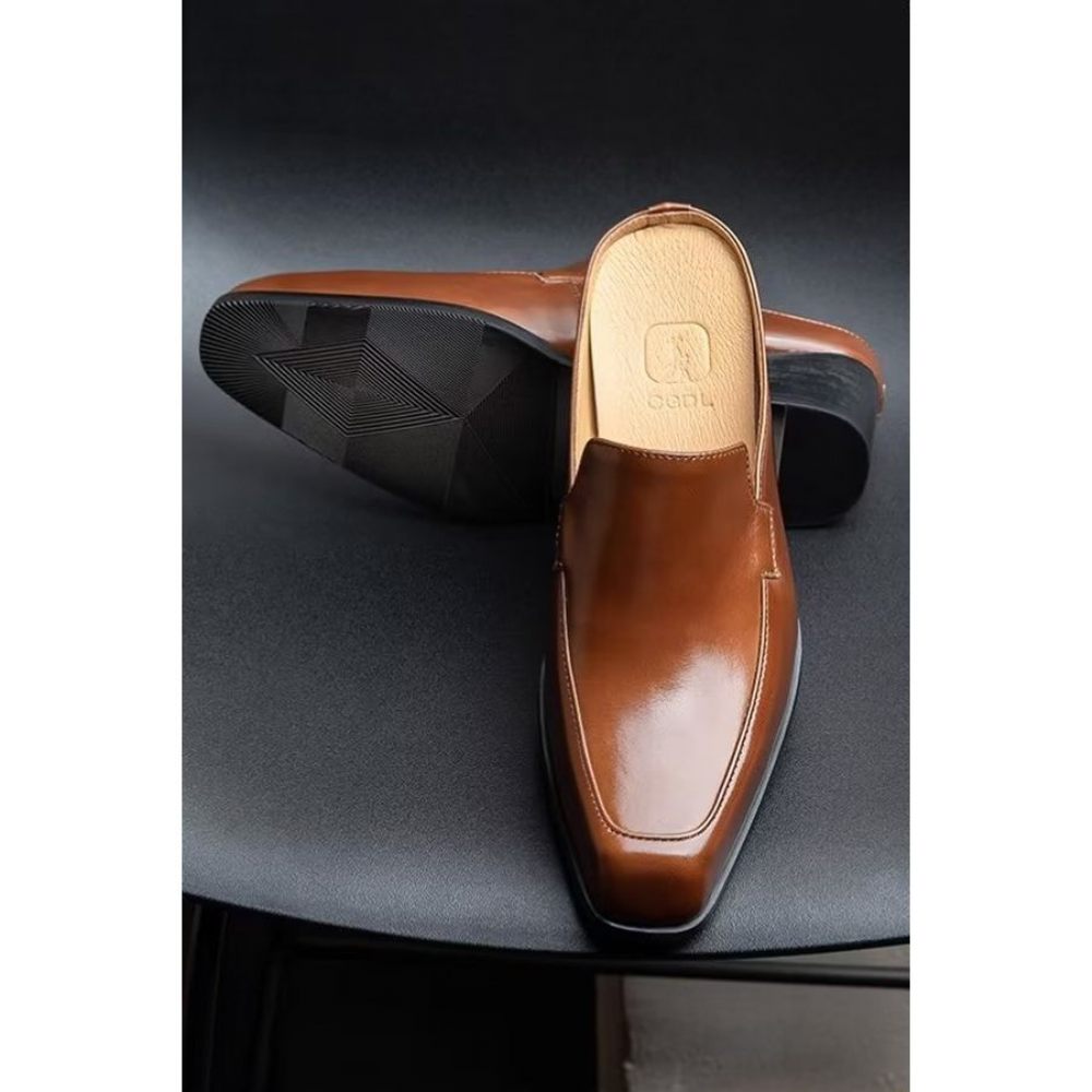 Chaussures Formelles Pour Hommes Pantoufles D'affaires Cuir Élégantes Luxe - Marron