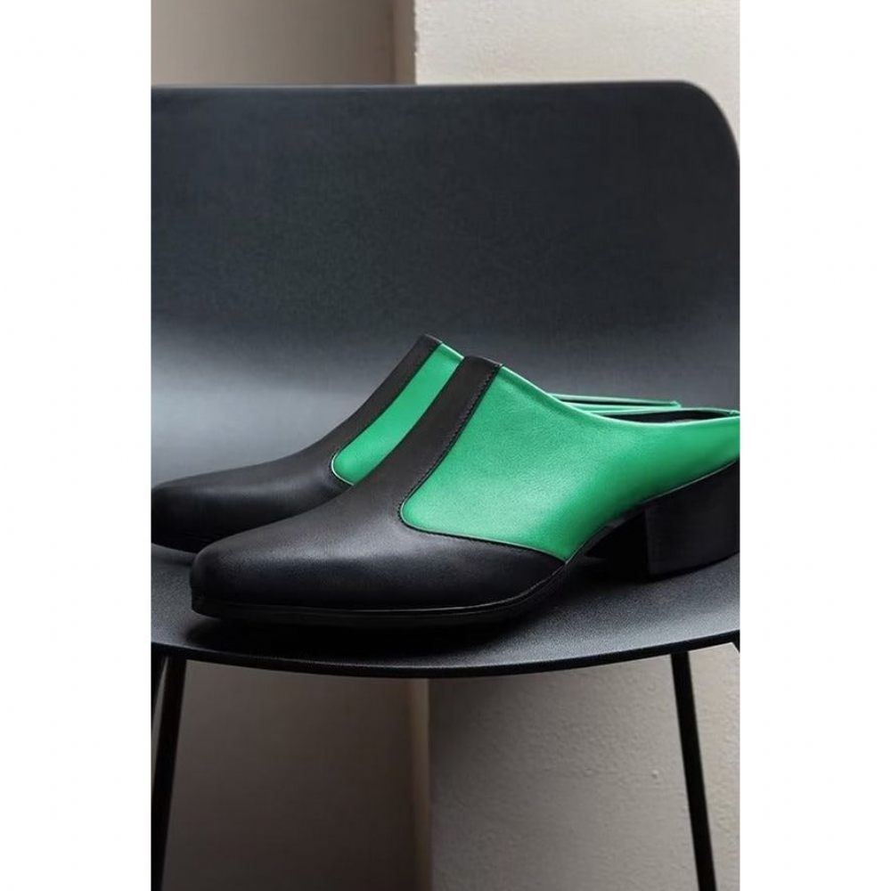 Chaussures Formelles Pour Hommes Pantoufles D'affaires Cuir Luxe À Bout Pointu Élégant - Noir