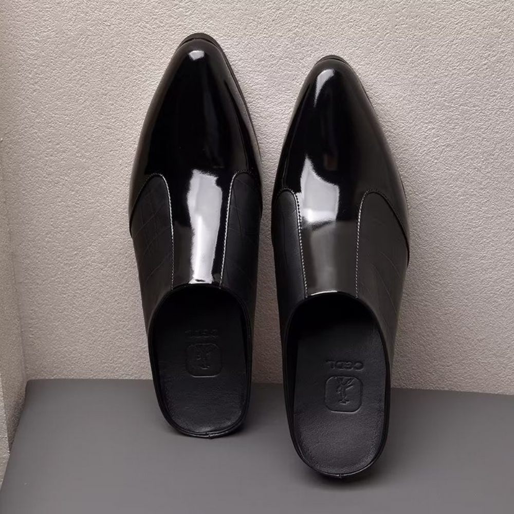 Chaussures Formelles Pour Hommes Pantoufles D'affaires Élégantes Cuir À Bout Pointu Luxe - Noir 1