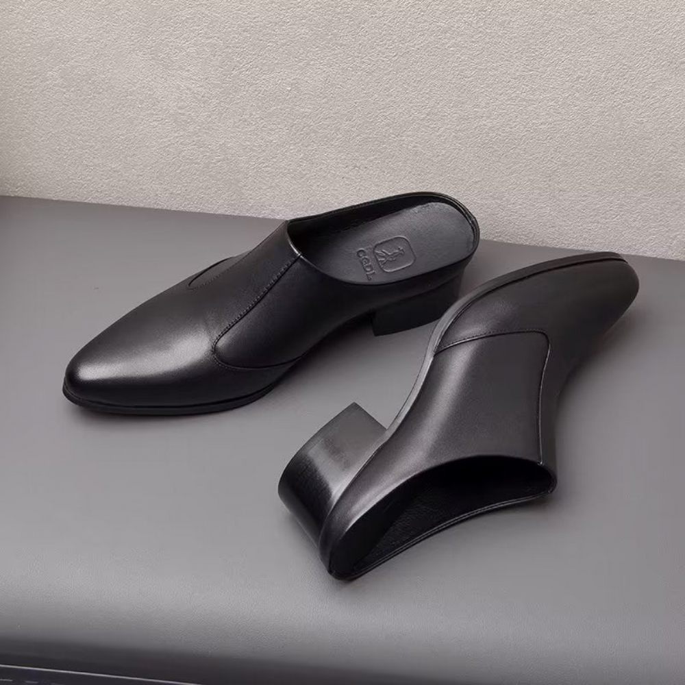 Chaussures Formelles Pour Hommes Pantoufles D'affaires Élégantes Cuir À Bout Pointu Luxe - Noir 1