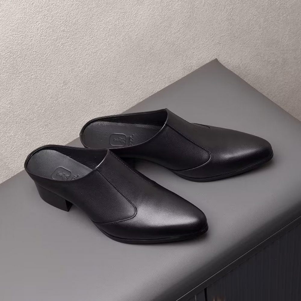 Chaussures Formelles Pour Hommes Pantoufles D'affaires Élégantes Cuir À Bout Pointu Luxe - Noir 1